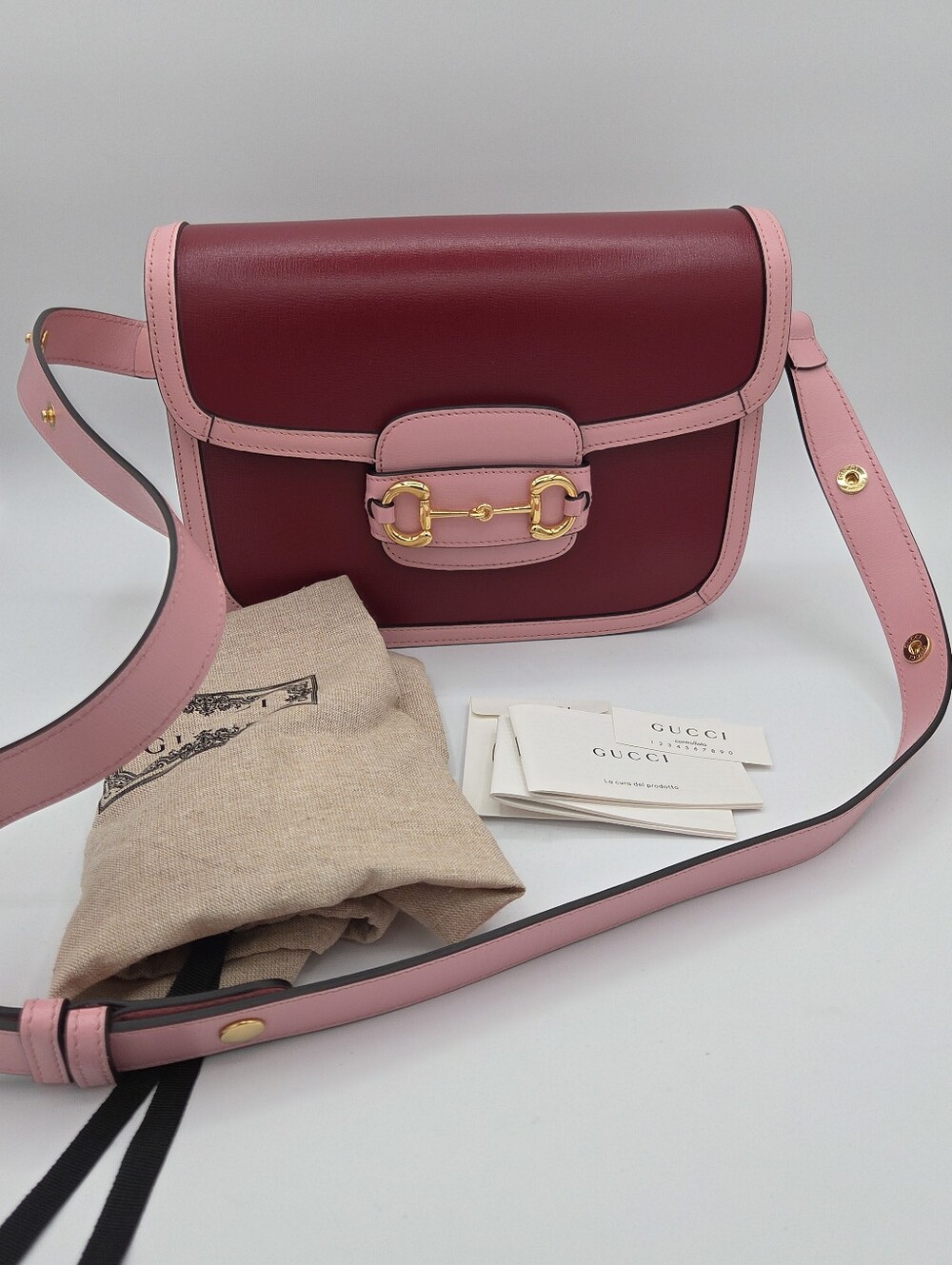 Gucci Horsebit 1955 Pink and Red Leather Shoulder Bag